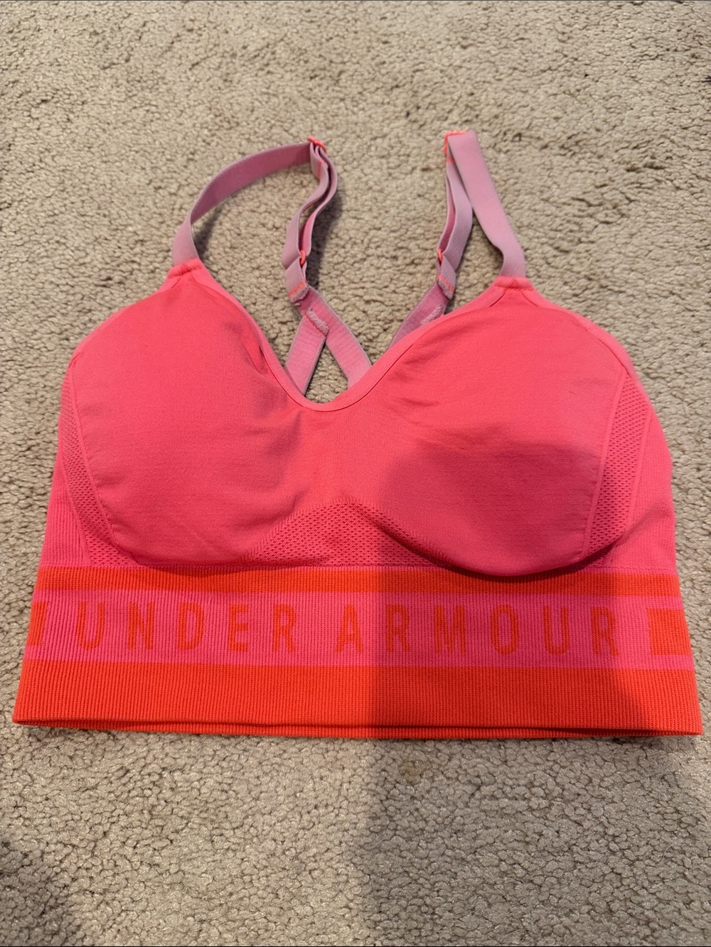 Under Armour Pink & Coral Seamless Sports Bra sz small